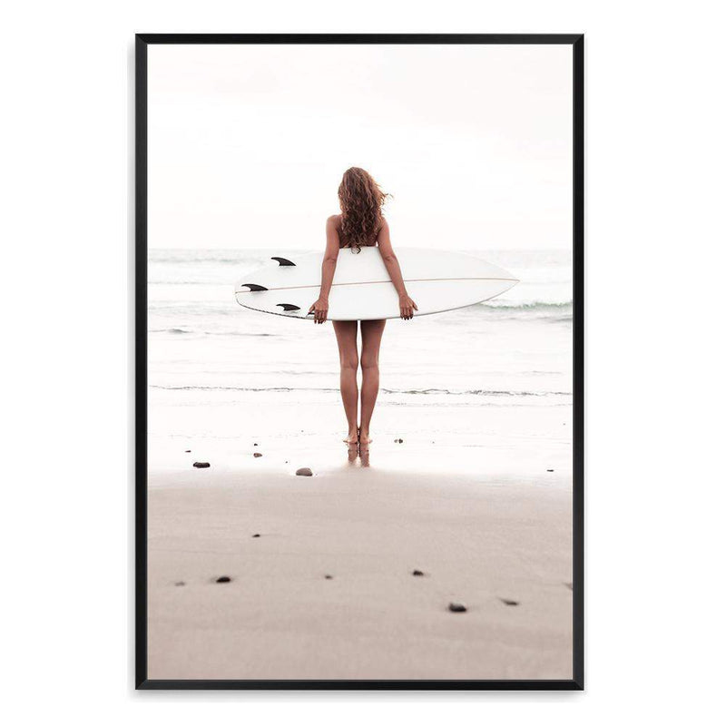 The Girl With The Surf Board-The Paper Tree-beach,boho,coast,coastal,girl,hamptons,neutral,portrait,premium art print,surf,surf board,surfer,wall art,Wall_Art,Wall_Art_Prints,white surf board