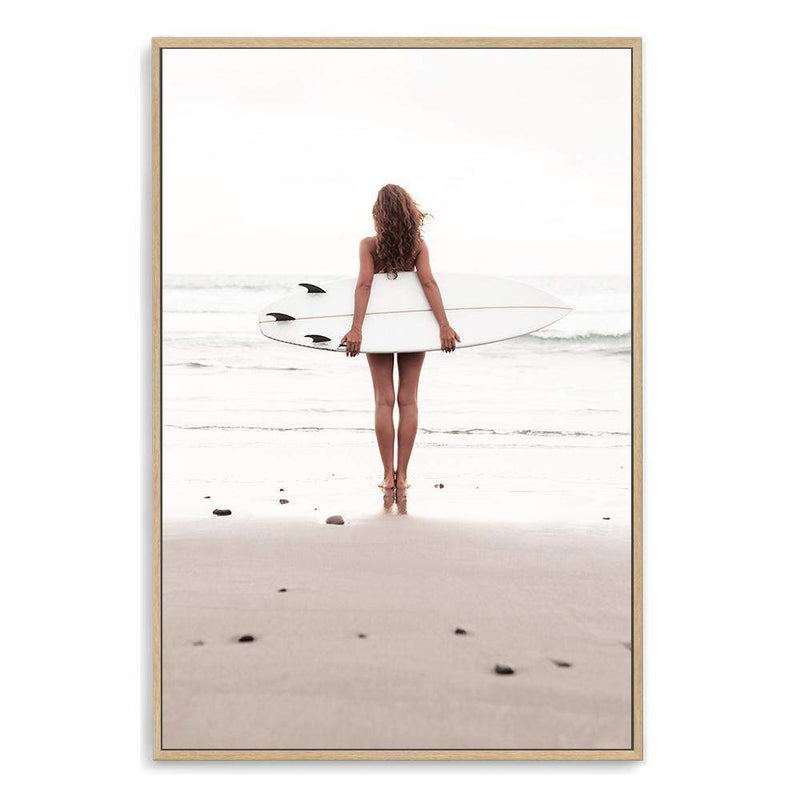 The Girl With The Surf Board-The Paper Tree-beach,boho,coast,coastal,girl,hamptons,neutral,portrait,premium art print,surf,surf board,surfer,wall art,Wall_Art,Wall_Art_Prints,white surf board