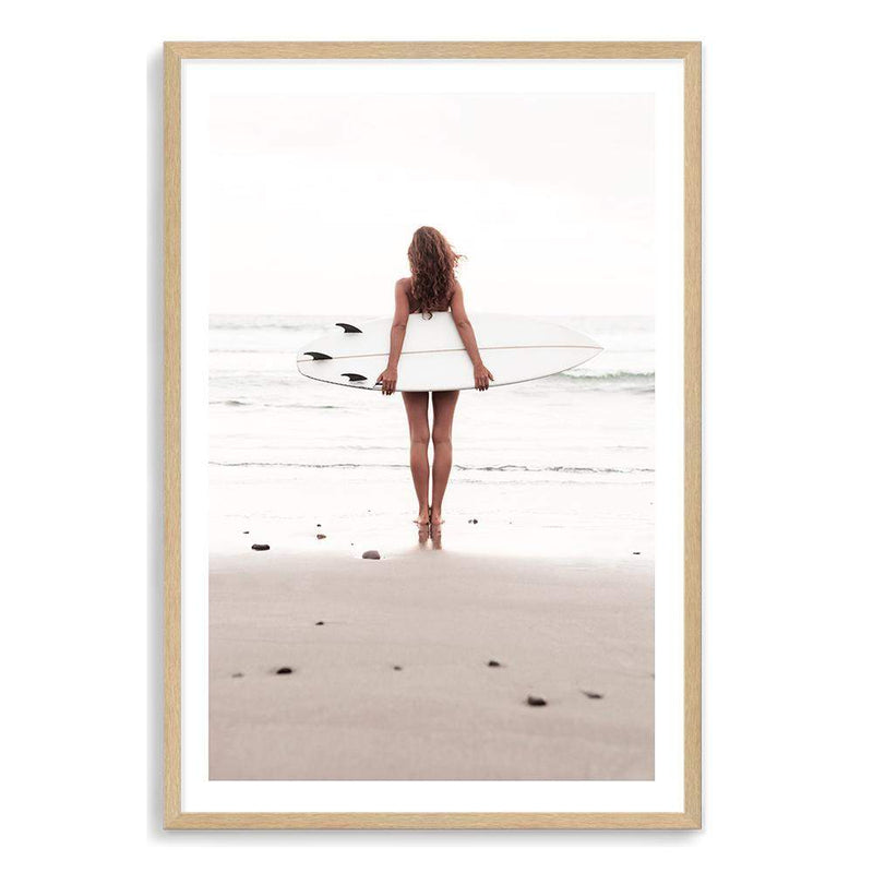 The Girl With The Surf Board-The Paper Tree-beach,boho,coast,coastal,girl,hamptons,neutral,portrait,premium art print,surf,surf board,surfer,wall art,Wall_Art,Wall_Art_Prints,white surf board