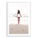 The Girl With The Surf Board-The Paper Tree-beach,boho,coast,coastal,girl,hamptons,neutral,portrait,premium art print,surf,surf board,surfer,wall art,Wall_Art,Wall_Art_Prints,white surf board