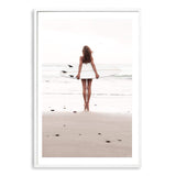 The Girl With The Surf Board-The Paper Tree-beach,boho,coast,coastal,girl,hamptons,neutral,portrait,premium art print,surf,surf board,surfer,wall art,Wall_Art,Wall_Art_Prints,white surf board