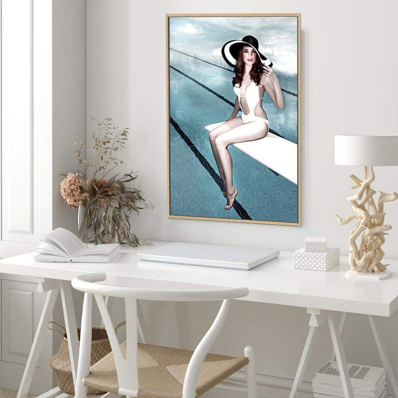 Pool Side-The Paper Tree-bathing suit,beautiful woman,hamptons,hat,palm springs,pool,pool side,portrait,premium art print,retro,vintage,wall art,Wall_Art,Wall_Art_Prints,woman