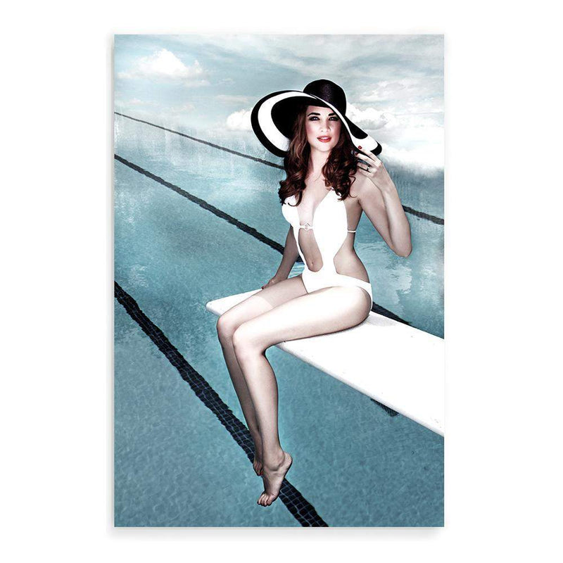 Pool Side-The Paper Tree-bathing suit,beautiful woman,hamptons,hat,palm springs,pool,pool side,portrait,premium art print,retro,vintage,wall art,Wall_Art,Wall_Art_Prints,woman