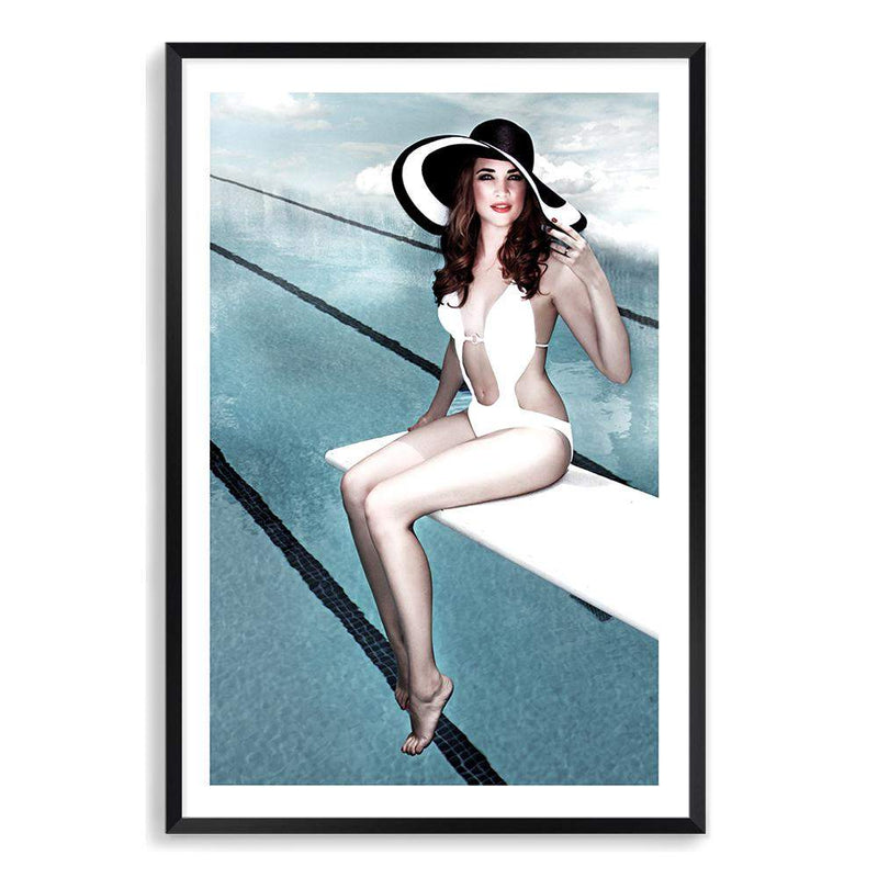 Pool Side-The Paper Tree-bathing suit,beautiful woman,hamptons,hat,palm springs,pool,pool side,portrait,premium art print,retro,vintage,wall art,Wall_Art,Wall_Art_Prints,woman