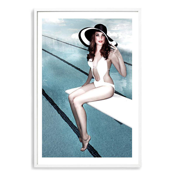 Pool Side-The Paper Tree-bathing suit,beautiful woman,hamptons,hat,palm springs,pool,pool side,portrait,premium art print,retro,vintage,wall art,Wall_Art,Wall_Art_Prints,woman