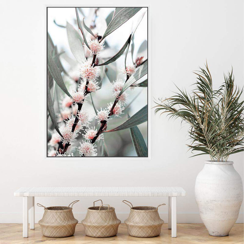 Eucalyptus Wild Flower-The Paper Tree-australia,australian,australian native,australiana,botanical,eucalyptus,flower,green,gum,gum leaves,leaf,leaves,muted tone,native,pink,portrait,premium art print,wall art,Wall_Art,Wall_Art_Prints,white flower,wild flower