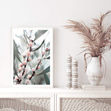 Eucalyptus Wild Flower-The Paper Tree-australia,australian,australian native,australiana,botanical,eucalyptus,flower,green,gum,gum leaves,leaf,leaves,muted tone,native,pink,portrait,premium art print,wall art,Wall_Art,Wall_Art_Prints,white flower,wild flower