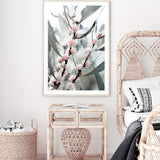 Eucalyptus Wild Flower-The Paper Tree-australia,australian,australian native,australiana,botanical,eucalyptus,flower,green,gum,gum leaves,leaf,leaves,muted tone,native,pink,portrait,premium art print,wall art,Wall_Art,Wall_Art_Prints,white flower,wild flower