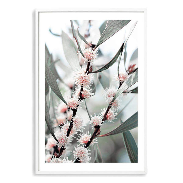 Eucalyptus Wild Flower-The Paper Tree-australia,australian,australian native,australiana,botanical,eucalyptus,flower,green,gum,gum leaves,leaf,leaves,muted tone,native,pink,portrait,premium art print,wall art,Wall_Art,Wall_Art_Prints,white flower,wild flower