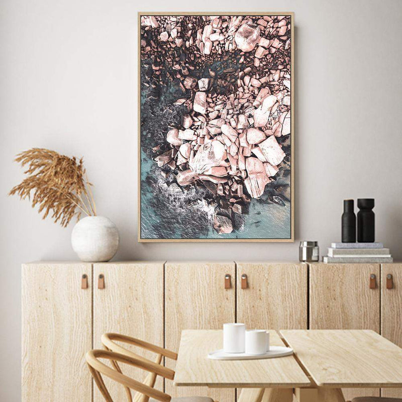 Ocean Rocks III-The Paper Tree-aerial,beach,coast,coastal,hamptons,muted tone,ocean,peach,pink,Portrait,premium art print,rocks,teal,wall art,Wall_Art,Wall_Art_Prints,water