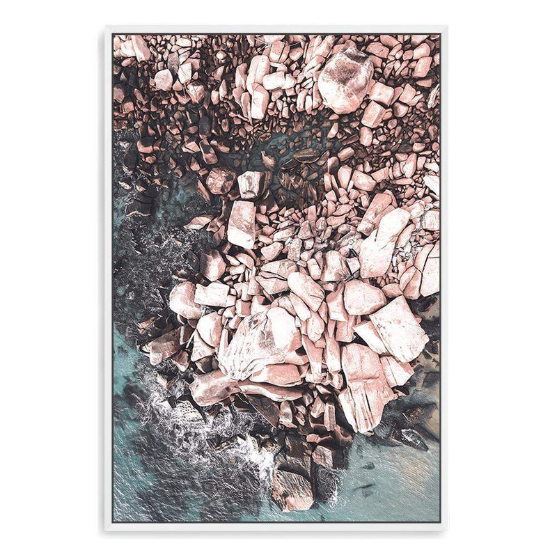 Ocean Rocks III-The Paper Tree-aerial,beach,coast,coastal,hamptons,muted tone,ocean,peach,pink,Portrait,premium art print,rocks,teal,wall art,Wall_Art,Wall_Art_Prints,water