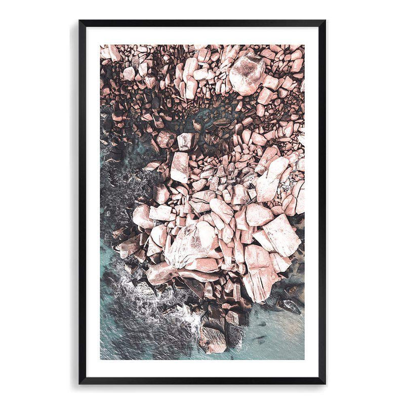 Ocean Rocks III-The Paper Tree-aerial,beach,coast,coastal,hamptons,muted tone,ocean,peach,pink,Portrait,premium art print,rocks,teal,wall art,Wall_Art,Wall_Art_Prints,water