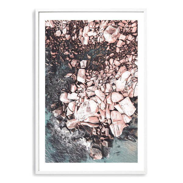 Ocean Rocks III-The Paper Tree-aerial,beach,coast,coastal,hamptons,muted tone,ocean,peach,pink,Portrait,premium art print,rocks,teal,wall art,Wall_Art,Wall_Art_Prints,water