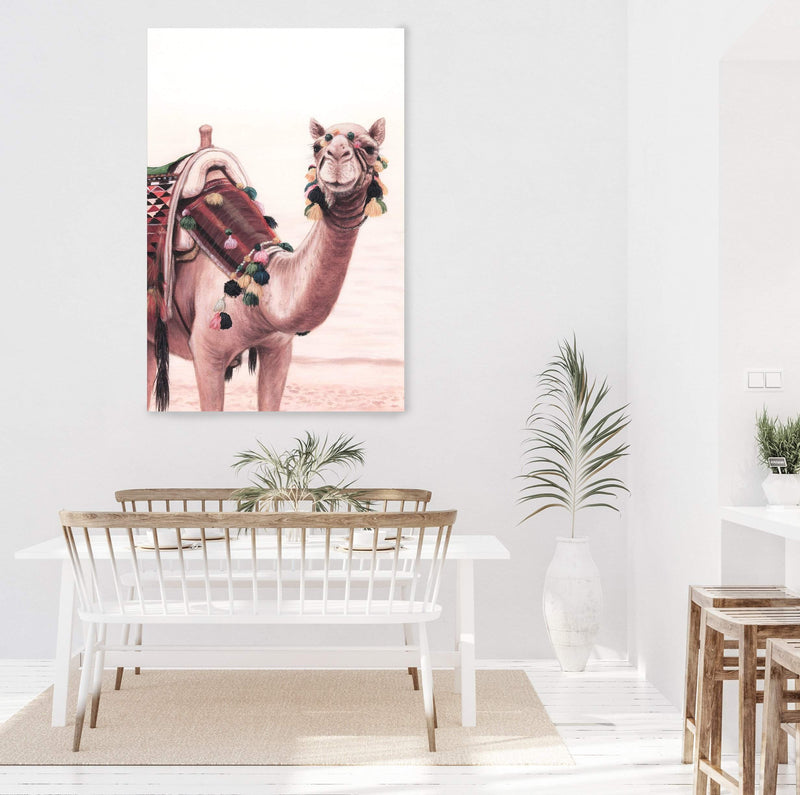 Painted Camel In The Desert-The Paper Tree-Art_Prints,Artwork,boho,burnt orange,camel,desert,Designer,horizon,landscape,moroccan,morocco,MOROCCOW,peach,pink,portrait,premium art print,tan,wall art,Wall_Art,Wall_Art_Prints