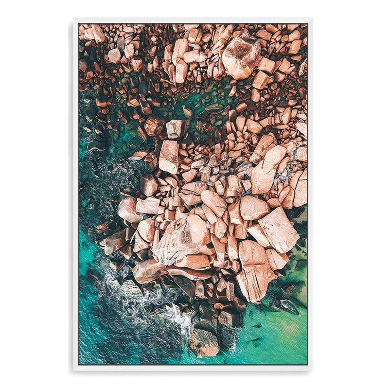 Ocean Rocks IIII-The Paper Tree-aerial,beach,coast,coastal,green,hamptons,ocean,orange,peach,portrait,premium art print,rocks,teal,wall art,Wall_Art,Wall_Art_Prints,water