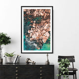 Ocean Rocks IIII-The Paper Tree-aerial,beach,coast,coastal,green,hamptons,ocean,orange,peach,portrait,premium art print,rocks,teal,wall art,Wall_Art,Wall_Art_Prints,water