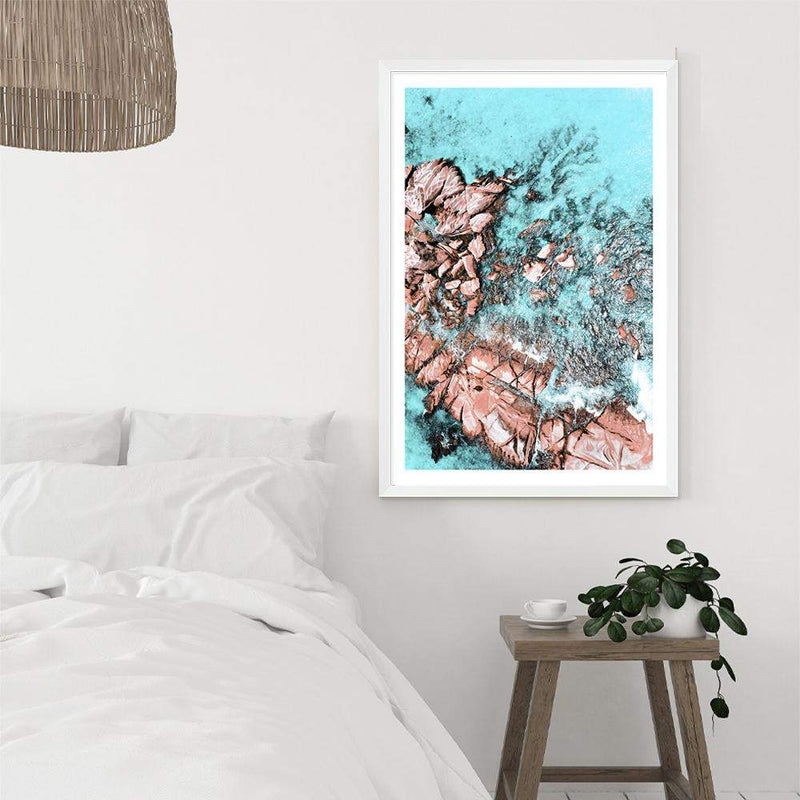 Teal Ocean Rocks III-The Paper Tree-aerial,beach,coast,coastal,hamptons,ocean,portrait,premium art print,rocks,teal,wall art,Wall_Art,Wall_Art_Prints,water