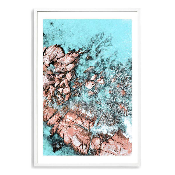 Teal Ocean Rocks III-The Paper Tree-aerial,beach,coast,coastal,hamptons,ocean,portrait,premium art print,rocks,teal,wall art,Wall_Art,Wall_Art_Prints,water