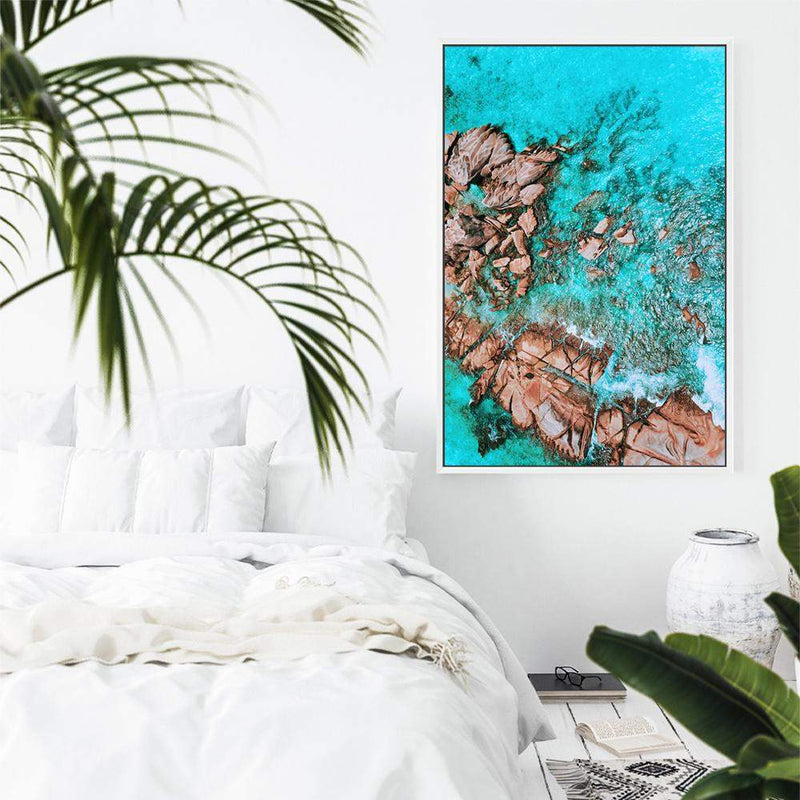 Teal Ocean Rocks IIII-The Paper Tree-aerial,beach,coast,coastal,hamptons,ocean,portrait,premium art print,rocks,teal,wall art,Wall_Art,Wall_Art_Prints,water