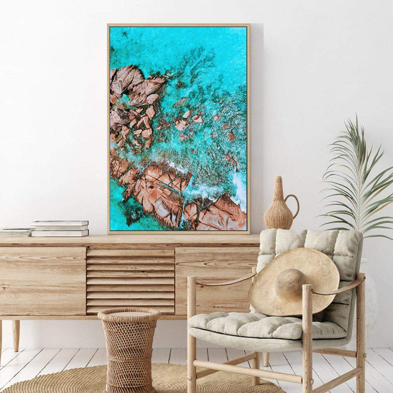 Teal Ocean Rocks IIII-The Paper Tree-aerial,beach,coast,coastal,hamptons,ocean,portrait,premium art print,rocks,teal,wall art,Wall_Art,Wall_Art_Prints,water