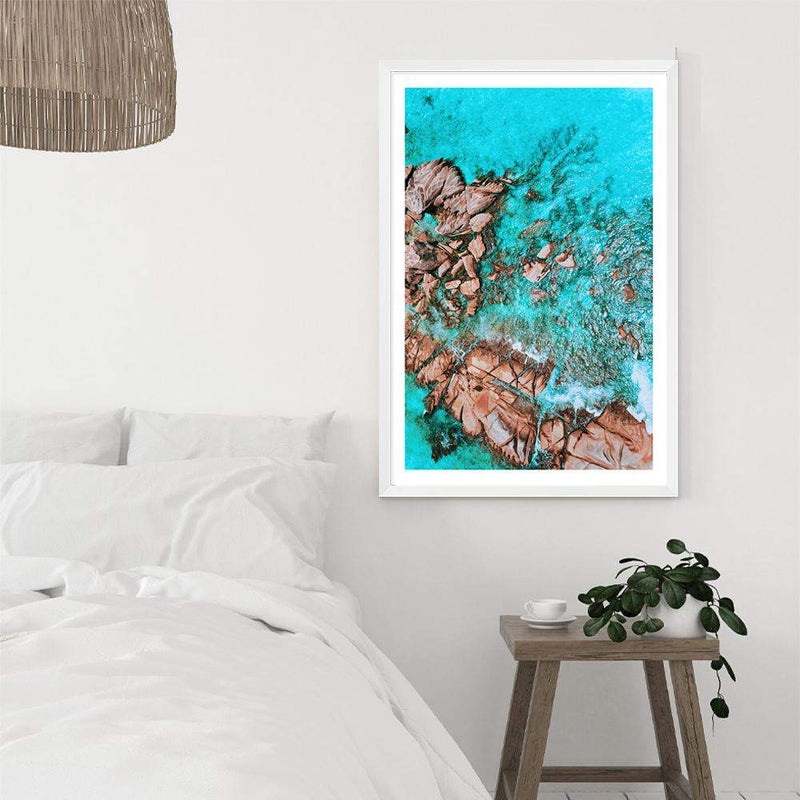 Teal Ocean Rocks IIII-The Paper Tree-aerial,beach,coast,coastal,hamptons,ocean,portrait,premium art print,rocks,teal,wall art,Wall_Art,Wall_Art_Prints,water