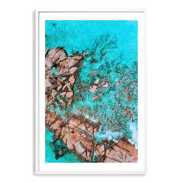 Teal Ocean Rocks IIII-The Paper Tree-aerial,beach,coast,coastal,hamptons,ocean,portrait,premium art print,rocks,teal,wall art,Wall_Art,Wall_Art_Prints,water