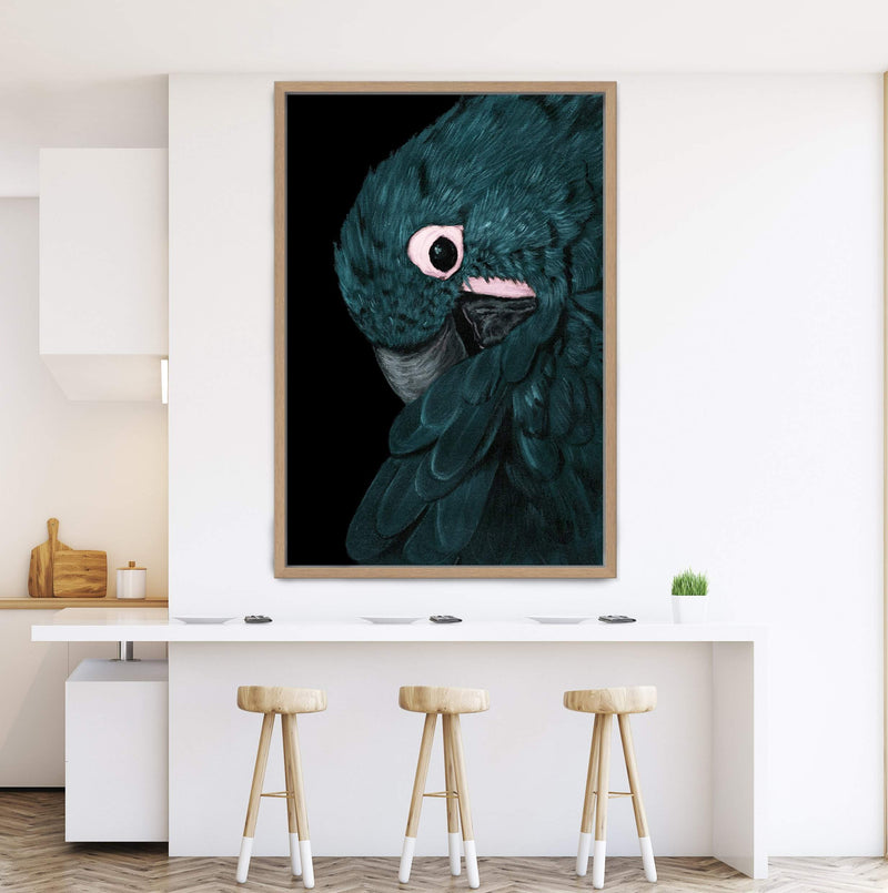 Painted Parrot-The Paper Tree-Artwork,BIRD,Birds,black,blue bird,blue parrot,cockatiel,cockatoo,colourful Bird,feathers,green,hand painted,maccaw,painted bird,parrot,parrots,portrait,premium art print,teal,wall art,Wall_Art,Wall_Art_Prints