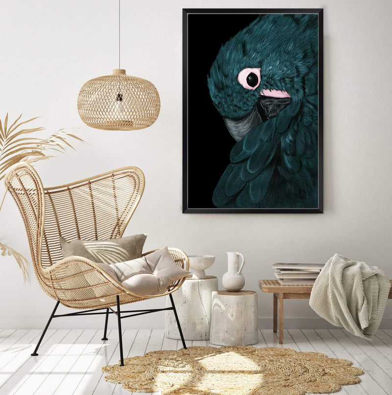 Painted Parrot-The Paper Tree-Artwork,BIRD,Birds,black,blue bird,blue parrot,cockatiel,cockatoo,colourful Bird,feathers,green,hand painted,maccaw,painted bird,parrot,parrots,portrait,premium art print,teal,wall art,Wall_Art,Wall_Art_Prints