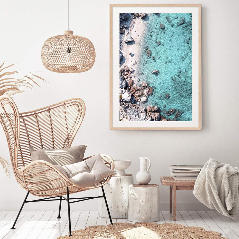 The Cove-The Paper Tree-aerial,beach,clear water,coast,coastal,cove,hamptons,italy,ocean,portrait,premium art print,rocks,teal,tropea,wall art,Wall_Art,Wall_Art_Prints,water