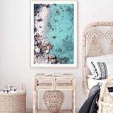 The Cove-The Paper Tree-aerial,beach,clear water,coast,coastal,cove,hamptons,italy,ocean,portrait,premium art print,rocks,teal,tropea,wall art,Wall_Art,Wall_Art_Prints,water