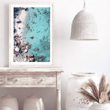 The Cove-The Paper Tree-aerial,beach,clear water,coast,coastal,cove,hamptons,italy,ocean,portrait,premium art print,rocks,teal,tropea,wall art,Wall_Art,Wall_Art_Prints,water