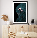 Painted Parrot-The Paper Tree-Artwork,BIRD,Birds,black,blue bird,blue parrot,cockatiel,cockatoo,colourful Bird,feathers,green,hand painted,maccaw,painted bird,parrot,parrots,portrait,premium art print,teal,wall art,Wall_Art,Wall_Art_Prints