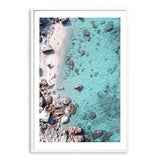 The Cove-The Paper Tree-aerial,beach,clear water,coast,coastal,cove,hamptons,italy,ocean,portrait,premium art print,rocks,teal,tropea,wall art,Wall_Art,Wall_Art_Prints,water