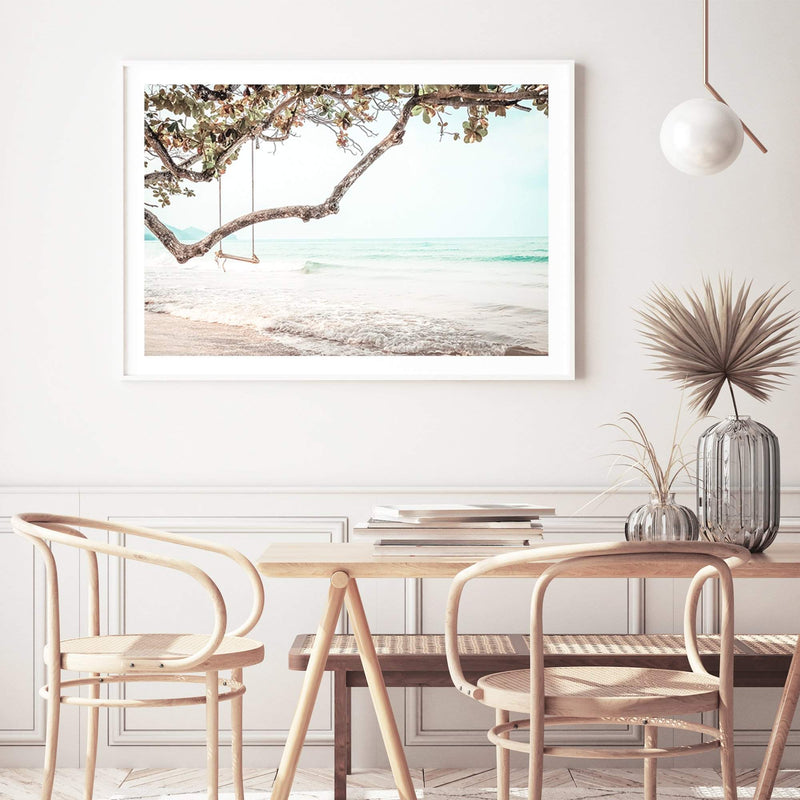 The Beach Side Swing-The Paper Tree-BEACH,boho,botanical,coast,coastal,COASTAL ART,coastline,hamptons,landscape,OCEAN,premium art print,SWING,wall art,Wall_Art,Wall_Art_Prints,WAVES