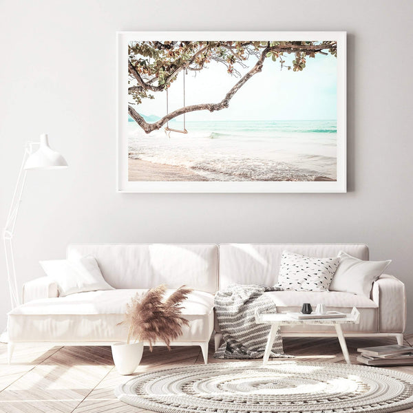 The Beach Side Swing-The Paper Tree-BEACH,boho,botanical,coast,coastal,COASTAL ART,coastline,hamptons,landscape,OCEAN,premium art print,SWING,wall art,Wall_Art,Wall_Art_Prints,WAVES