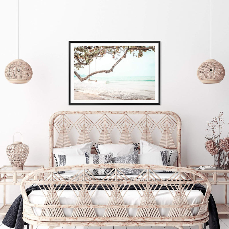 The Beach Side Swing-The Paper Tree-BEACH,boho,botanical,coast,coastal,COASTAL ART,coastline,hamptons,landscape,OCEAN,premium art print,SWING,wall art,Wall_Art,Wall_Art_Prints,WAVES