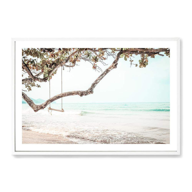 The Beach Side Swing-The Paper Tree-BEACH,boho,botanical,coast,coastal,COASTAL ART,coastline,hamptons,landscape,OCEAN,premium art print,SWING,wall art,Wall_Art,Wall_Art_Prints,WAVES