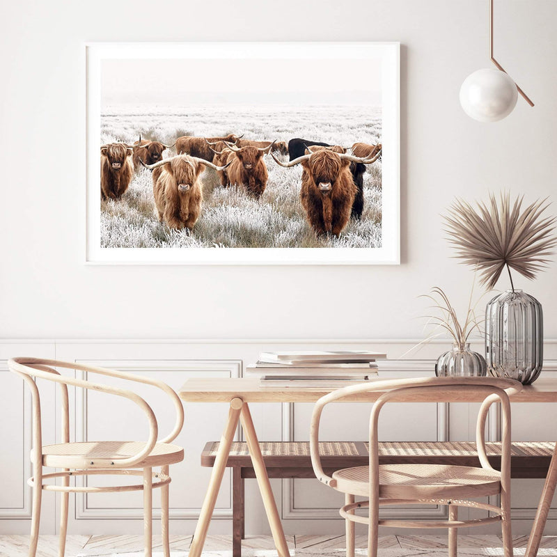 Highland Cattle-The Paper Tree-Artwork,bohemian,boho,CATTLE,framed,framed print,herd,highland bull,highland cattle,highland cow,landscape,nature,premium art print,TAN,wall art,Wall_Art,Wall_Art_Prints