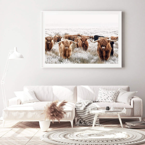 Highland Cattle-The Paper Tree-Artwork,bohemian,boho,CATTLE,framed,framed print,herd,highland bull,highland cattle,highland cow,landscape,nature,premium art print,TAN,wall art,Wall_Art,Wall_Art_Prints