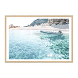 Beach Side Boat-The Paper Tree-beach,boat,boho,clear ocean,clear water,coast,coastal,hamptons,italy,ocean,premium art print,sardinia,sea,seaside,travel,wall art,Wall_Art,Wall_Art_Prints,water