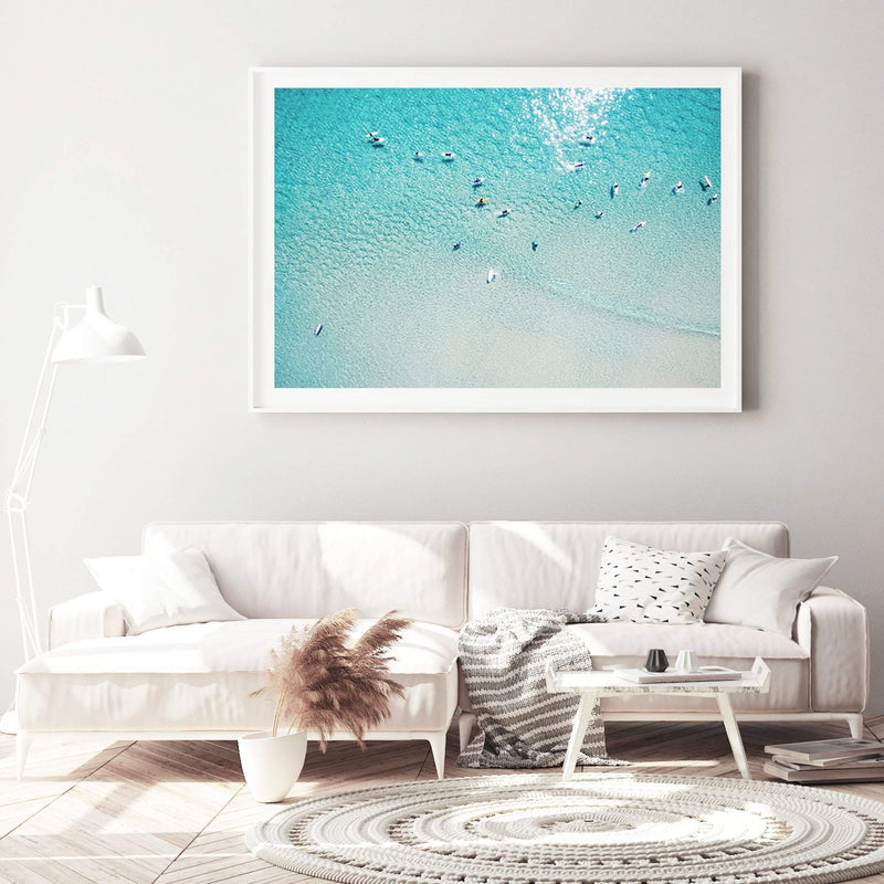 The Surfers-The Paper Tree-aerial,beach,coast,coastal,hamptons,landscape,ocean,pastel,premium art print,surf,surfers,teal,wall art,Wall_Art,Wall_Art_Prints,water,waves