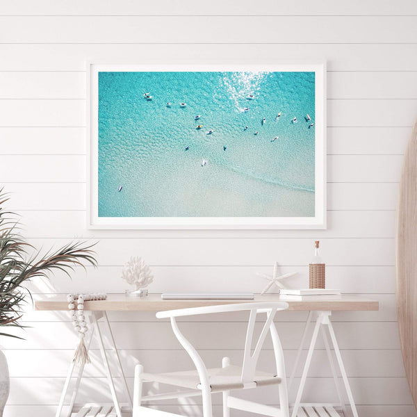 The Surfers-The Paper Tree-aerial,beach,coast,coastal,hamptons,landscape,ocean,pastel,premium art print,surf,surfers,teal,wall art,Wall_Art,Wall_Art_Prints,water,waves