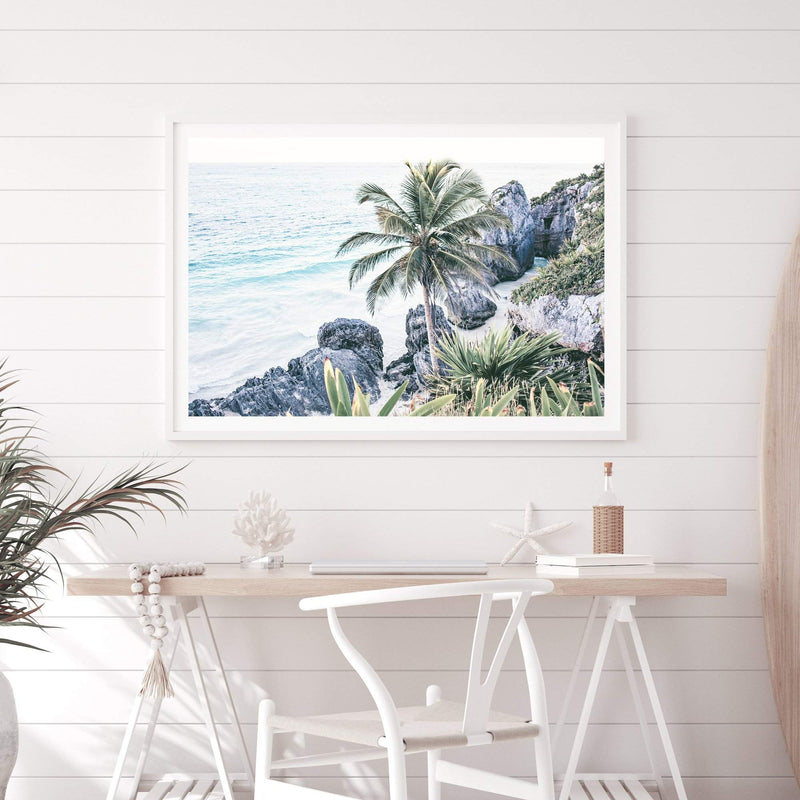 Coastal Paradise-The Paper Tree-BEACH,blue,car,coast,coastline,hamptons,landscape,mayan,mexico,ocean,palm,palm tree,premium art print,wall art,Wall_Art,Wall_Art_Prints,waves