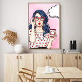 I'm Shocked But Coffee Pop-The Paper Tree-blue,cartoon,coffee,colourful,comic,eclectic,pink,pop art,portrait,premium art print,unique,wall art,Wall_Art,Wall_Art_Prints,woman