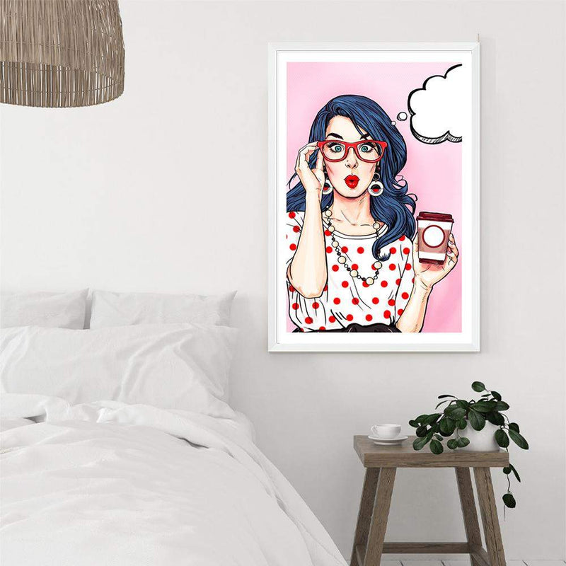 I'm Shocked But Coffee Pop-The Paper Tree-blue,cartoon,coffee,colourful,comic,eclectic,pink,pop art,portrait,premium art print,unique,wall art,Wall_Art,Wall_Art_Prints,woman