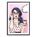 I'm Shocked But Coffee Pop-The Paper Tree-blue,cartoon,coffee,colourful,comic,eclectic,pink,pop art,portrait,premium art print,unique,wall art,Wall_Art,Wall_Art_Prints,woman