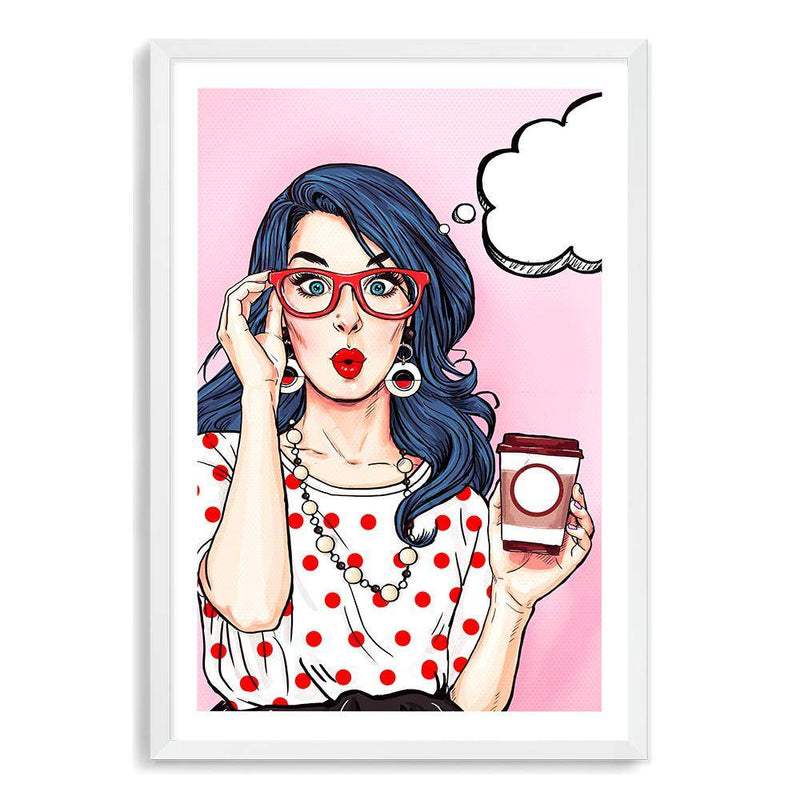 I'm Shocked But Coffee Pop-The Paper Tree-blue,cartoon,coffee,colourful,comic,eclectic,pink,pop art,portrait,premium art print,unique,wall art,Wall_Art,Wall_Art_Prints,woman