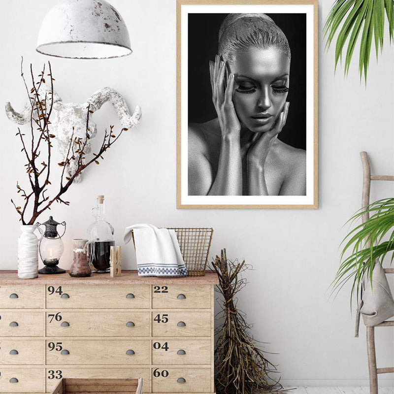 The Woman In Silver-The Paper Tree-black,contemporary,designer,elegant,female,premium art print,silver,statue,wall art,Wall_Art,Wall_Art_Prints,woman