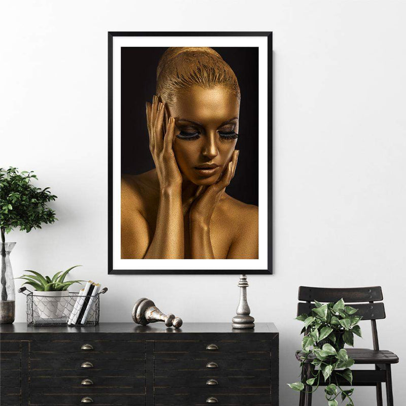 The Woman In Gold-The Paper Tree-contemporary,designer,elegant,female,gold,premium art print,statue,wall art,Wall_Art,Wall_Art_Prints,woman