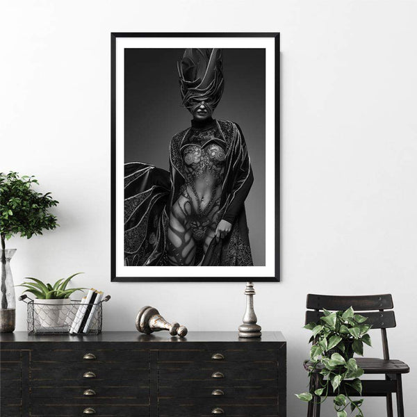 The Butterfly Queen II-The Paper Tree-black,black & white,butterfly,eclectic,fantasy,female,gold,monochrome,portrait,premium art print,unique,wall art,Wall_Art,Wall_Art_Prints,woman